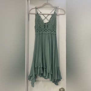 free people adella slip sage blue lace dress size XS